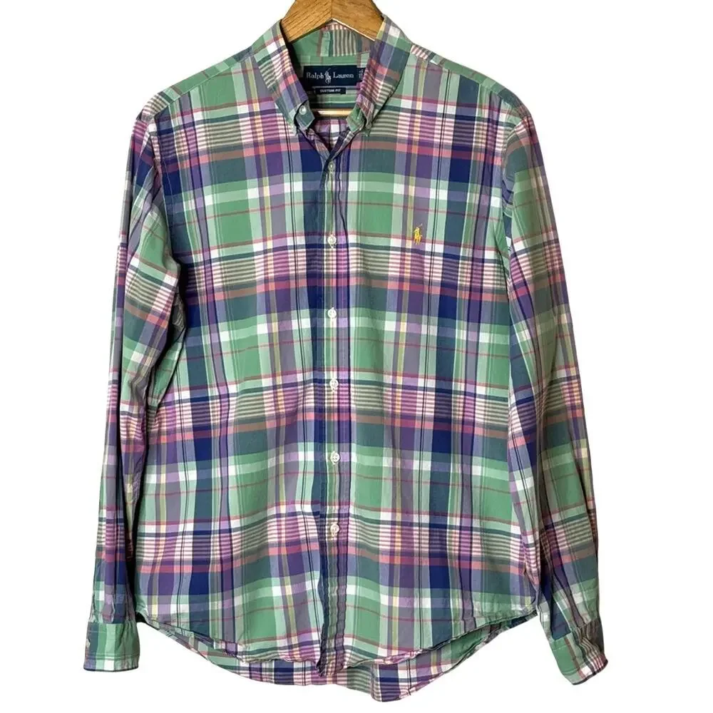 Ralph Lauren Men’s Shirt Button Down Long Sleeve Pastel Spring Plaid Size L